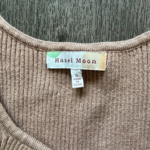 Hazel Moon Ribbed Knit Crop Top in Tan - Picture 2 of 6